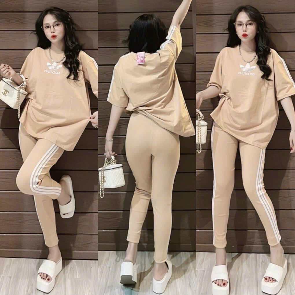 Set bộ áo thun from rộng thêu hoạ tiết tay lửng quần ôm dài có viền, set thun gân thể thao viền trắng đi chơi tôn dáng