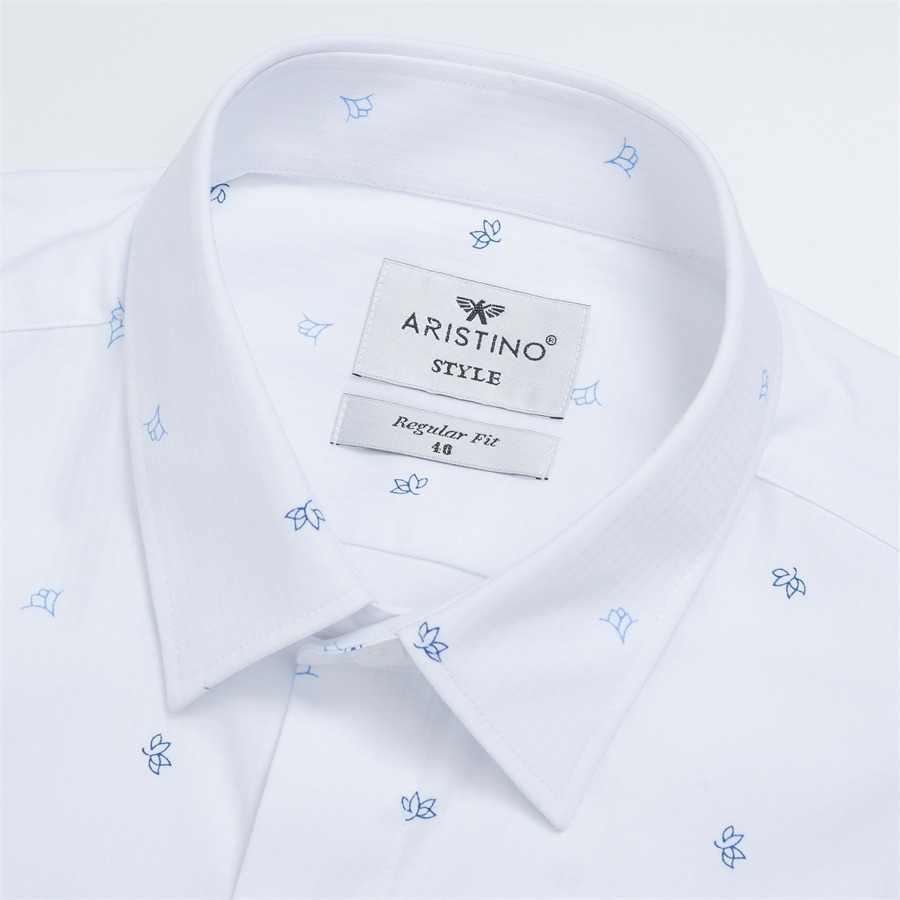 [MẪU MỚI] Áo sơ mi nam ngắn tay ARISTINO họa tiết hoa sen in trên trên nền vải trắng tinh tế  - ASS056S3