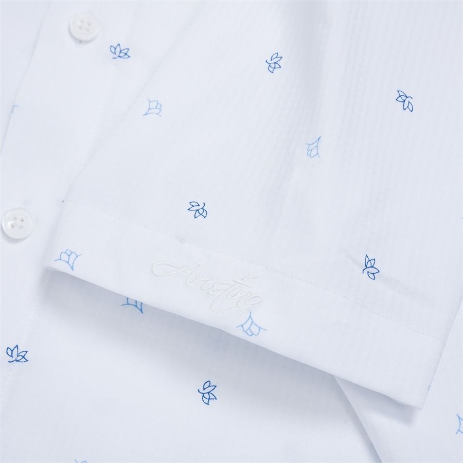 [MẪU MỚI] Áo sơ mi nam ngắn tay ARISTINO họa tiết hoa sen in trên trên nền vải trắng tinh tế  - ASS056S3