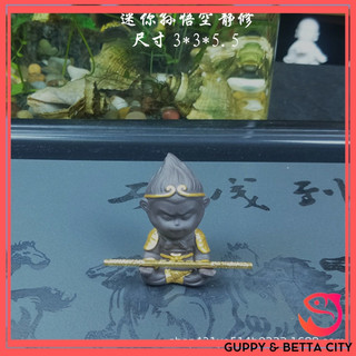 Tượng gốm Tôn Ngộ Không thiền, Tôn Ngộ Không niệm trang trí bể cá, bể thủy sinh, tiểu cảnh