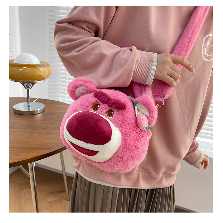 Túi Xách Đeo Vai Gấu Dâu Disney Nhồi Bông bản dây đeo Lông nhung ấm áp dễ thương cho bạn nữ\