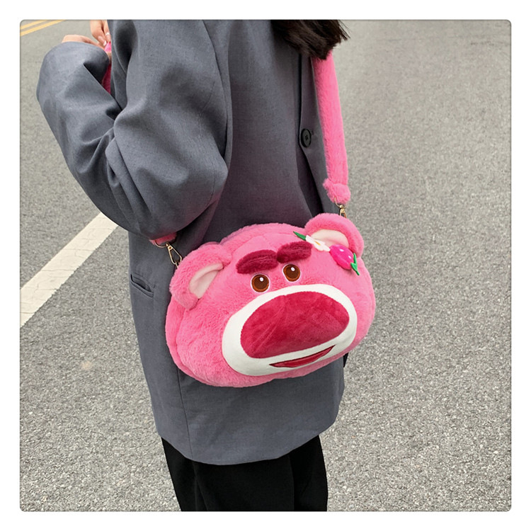 Túi Xách Đeo Vai Gấu Dâu Disney Nhồi Bông bản dây đeo Lông nhung ấm áp dễ thương cho bạn nữ\