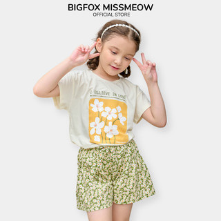 Bộ đồ bé gái Bigfox Miss Meow mùa hè vải cotton xuất Hàn phối quần thô in hoa I Belive size đại 3,6,9,11 tuổi 30-40kg