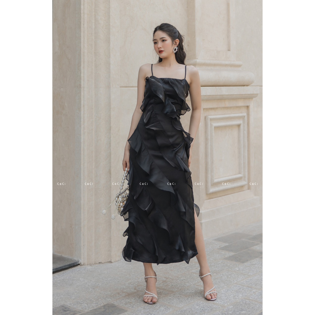 Maxi Ruffle Dress, Đầm hai dây phối bèo xẻ tà dáng maxi, CéCi Store.