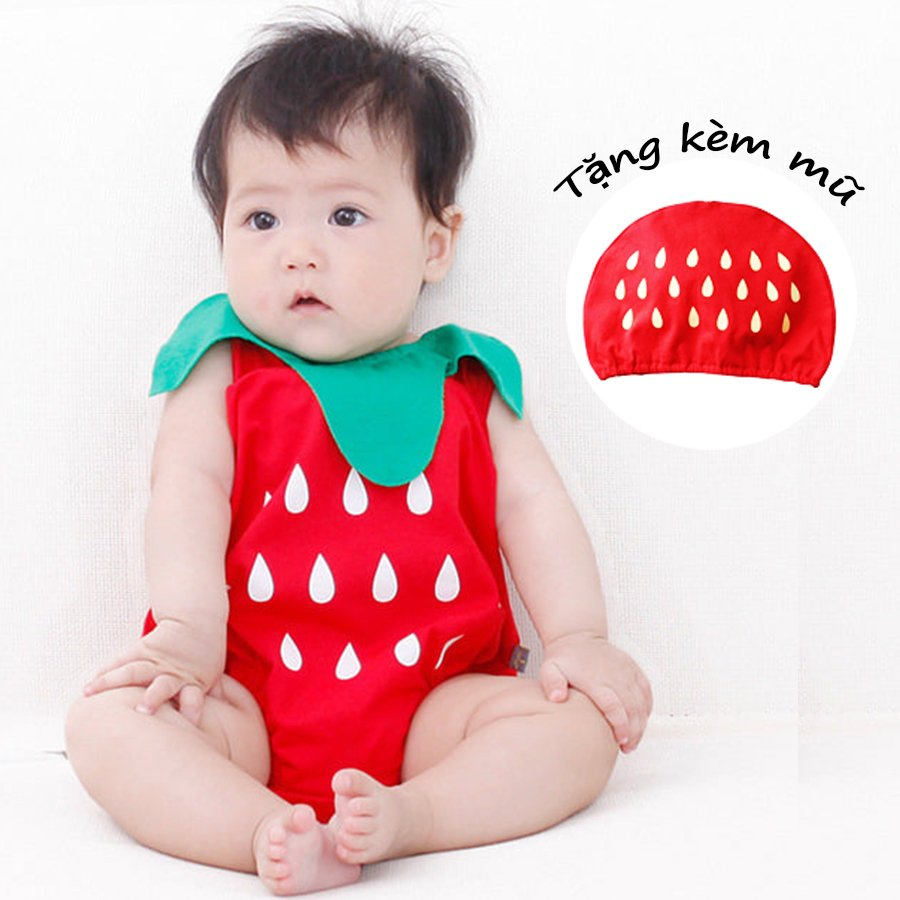 Bộ body bí đỏ, dưa hấu cho bé trai bé gái kèm mũ