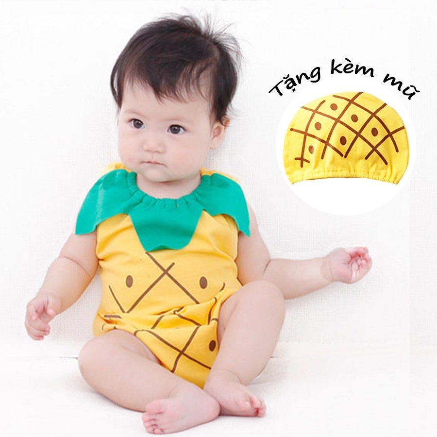 Bộ body bí đỏ, dưa hấu cho bé trai bé gái kèm mũ