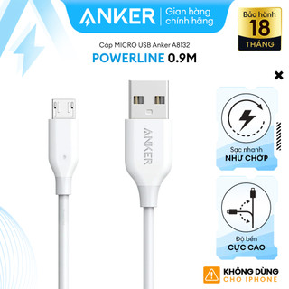 [KHÔNG DÙNG CHO IPHONE] Cáp sạc ANKER PowerLine Micro USB dài 0.9m - A8132