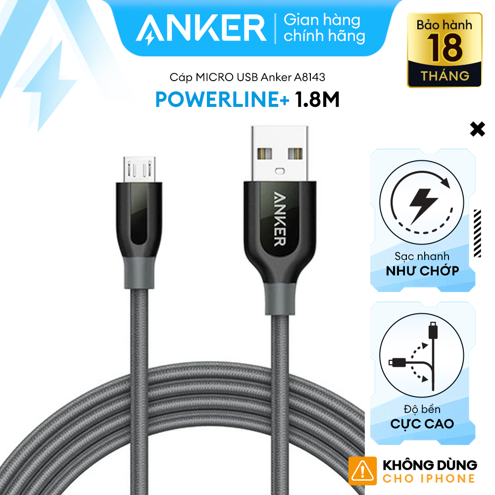 Cáp sạc ANKER PowerLine+ Micro USB dài 1.8m - A8143