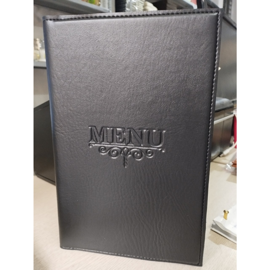 Menu bìa da PVC loại 1 cao cấp kích thước 16x26 cài góc