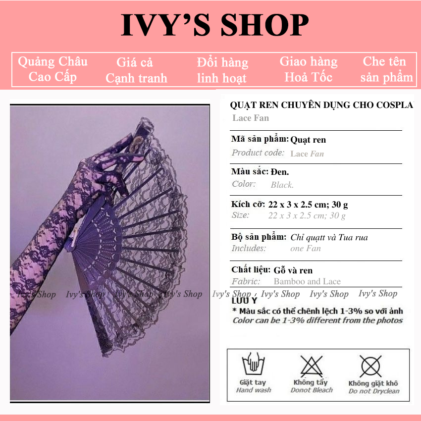 Quạt Ren Cosplay Sexy, Phụ Kiện Chụp Ảnh Cosplay Cổ Trang - Ivyshop