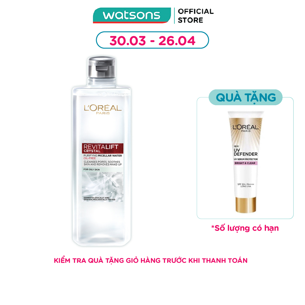 Nước Tẩy Trang L'Oréal Paris Revitalift Crystal Purifying Micellar Water Cho Da Dầu 400ml