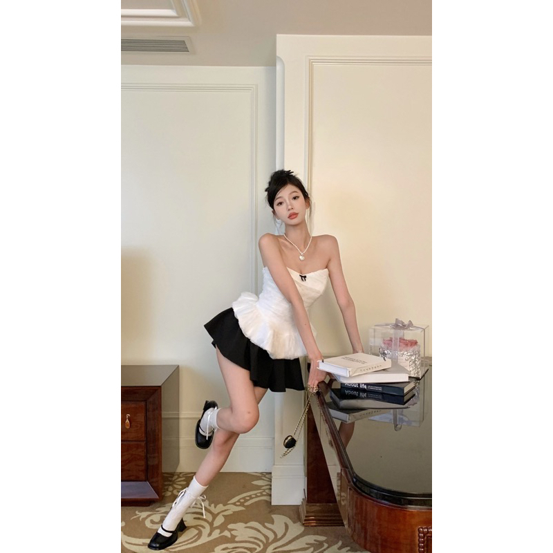 Set Áo Peplum Quây Cúp Ngực Bèo Xoè & Quần Váy Ngắn