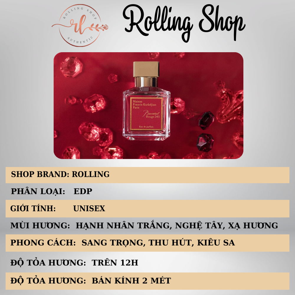 Nước Hoa Chiết Nữ Maison Baccarat Đỏ Extrait De Parfum - Biểu Tượng Của Sự Giàu Sang Phú Qúy 10ml - Rolling Shop