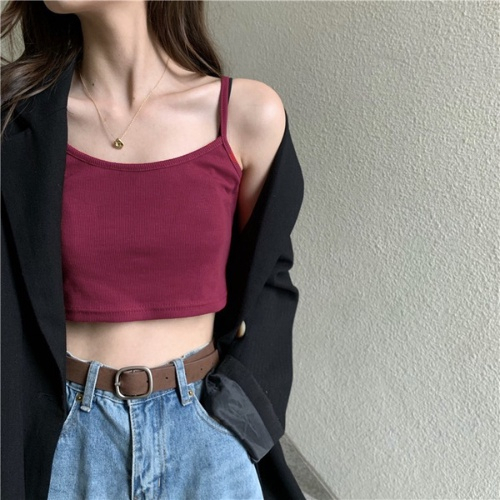 Áo hai dây croptop nữ có nút điều chỉnh MADELA, Áo hai dây co dãn không đệm mút nhiều màu