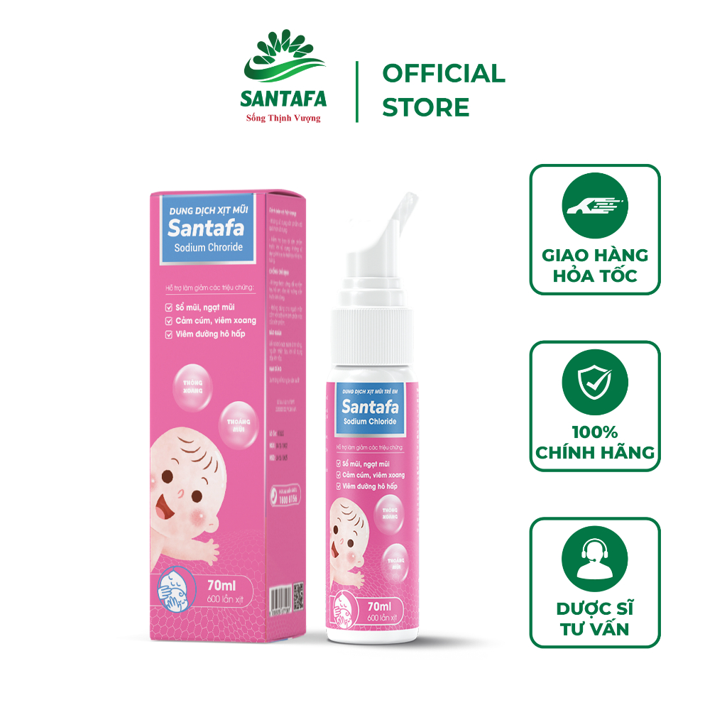Xịt Mũi Muối Biển Trẻ Em Santafa Giúp Thông Mũi Giảm Sổ Mũi Chai 70ml