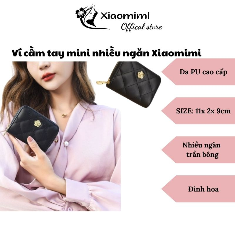 ví nữ cầm tay mini nhiều ngăn trần bông đính hoa like aut hàng cao cấp XIAOMIMI T1.047