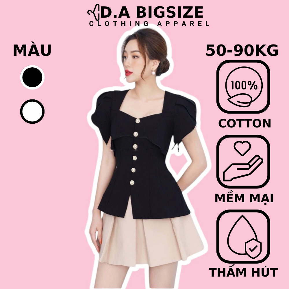 Set Đồ Nữ Bigsize , Set Chân Váy Xếp Ly Kèm Áo Cổ Vuông Phối Nút 100% Chất Cotton Mềm Mịn Dành Cho Người Mập 50-90kg