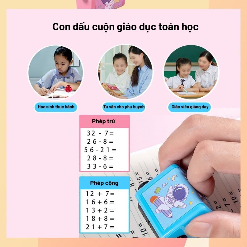 Máy in con dấu lăn tạo phép tính Cộng Trừ Nhân chia đơn giản ngẫu cho bé học sinh học Toán phạm vi 100