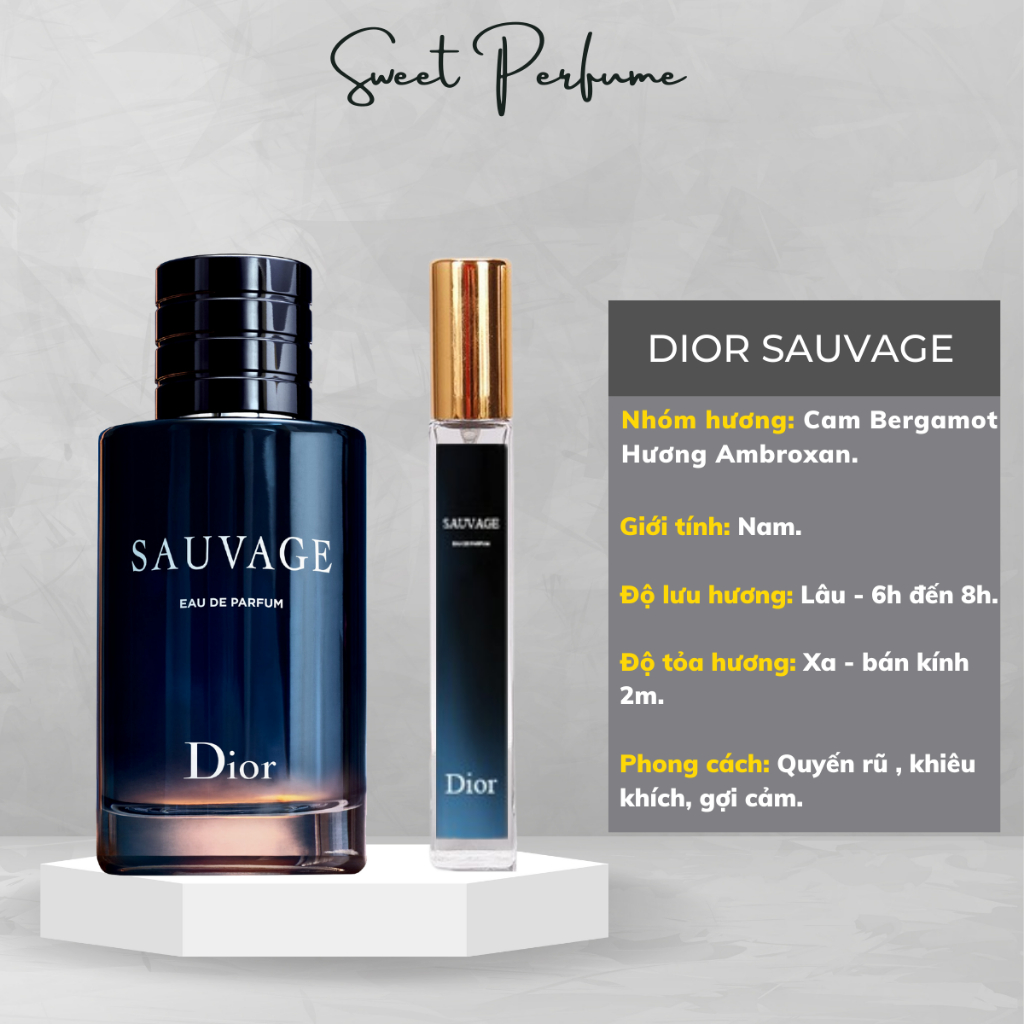 Nước Hoa Nam Dior Sauvage Chiết 10ml Lưu Hương Lâu - Dầu Thơm Mạnh Mẽ Sang Trọng