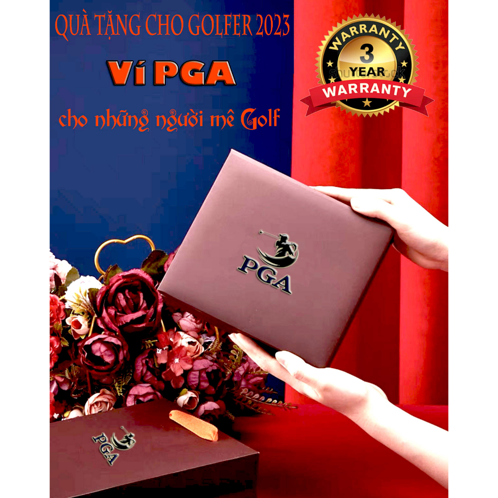 Quà tặng cho người mê GOLF-Tặng SẾP đẳng cấp-Bảo hành 03 năm-Ví nam da bò vân Saffiano-Full túi hộp quà tặng sang trọng