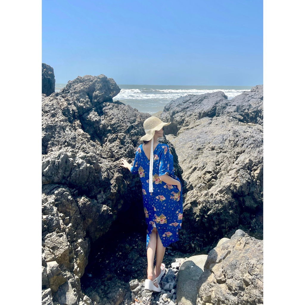 Đầm Evie _ Eugene Linen Xanh hoa