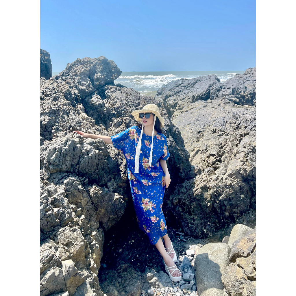 Đầm Evie _ Eugene Linen Xanh hoa