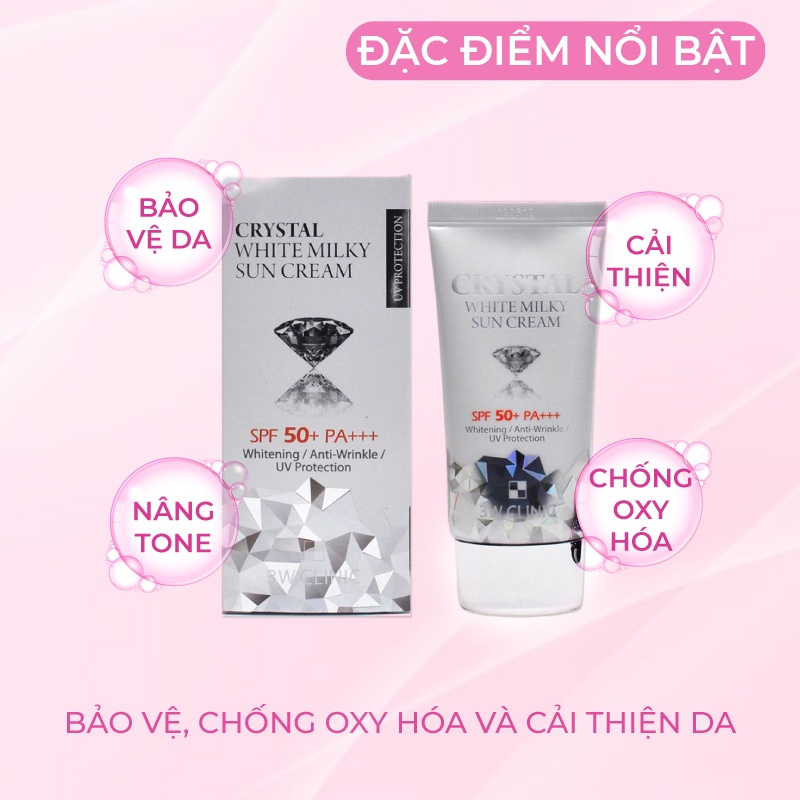 Kem Chống Nắng 3W CLINIC CRYSTAL WHITE MILKY SUN CREAM SPF 50/ PA +++ Hàn Quốc 50ml