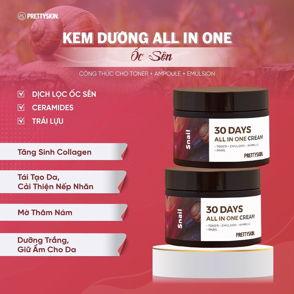 Kem Dưỡng Pretty Skin 30 Days All In One Cream 100ml