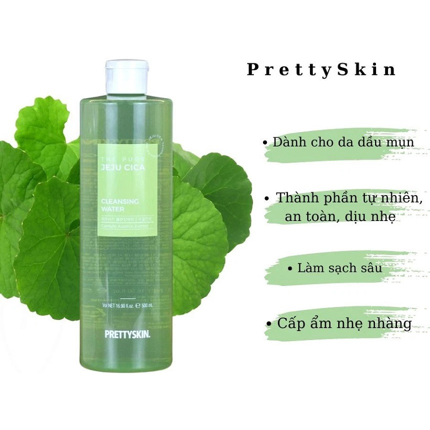 Nước tẩy trang ngừa mụn rau má jeju cica Prettyskin 500ml