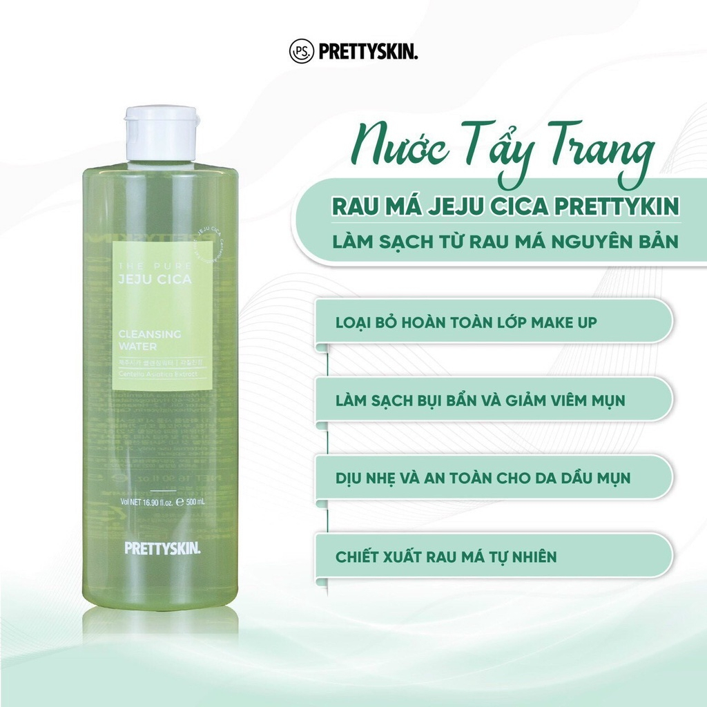 Nước tẩy trang ngừa mụn rau má jeju cica Prettyskin 500ml