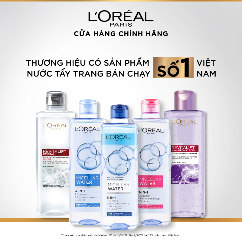 Bộ 2 nước tẩy trang đa năng 3in1 tươi mát L'Oreal Paris (xanh dương nhạt) 400ml