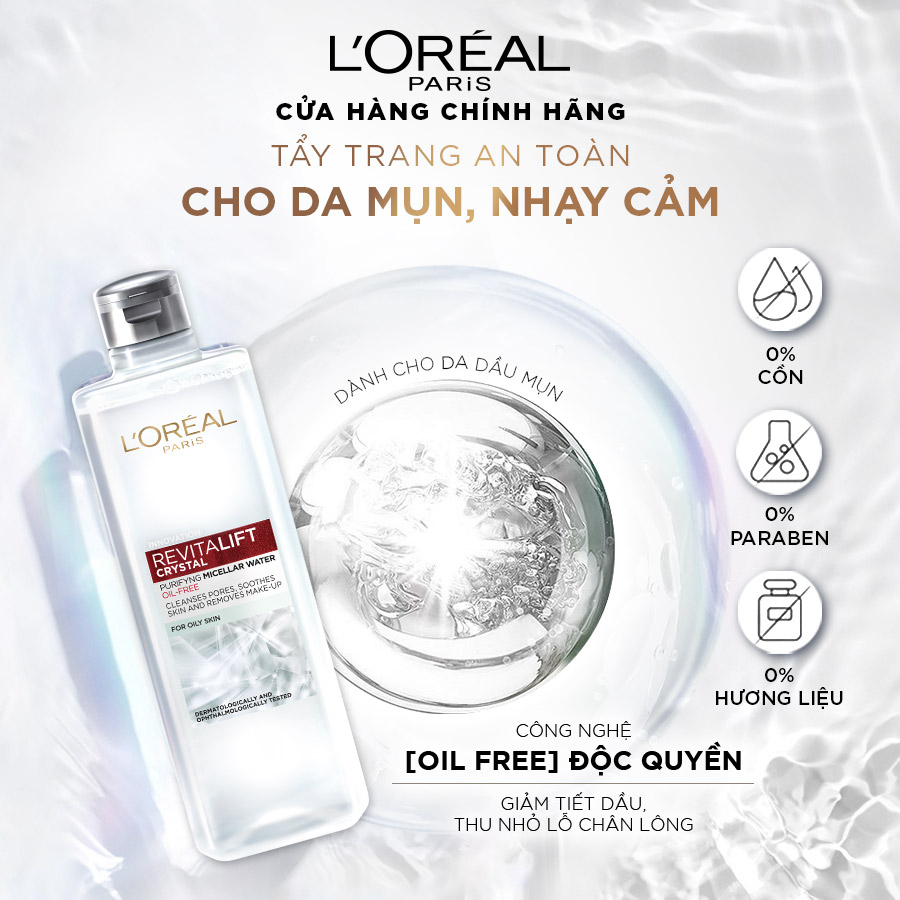 Bộ 2 nuớc tẩy trang đa năng 3in1 L'Oreal Paris Micellar Water 400ml x 2