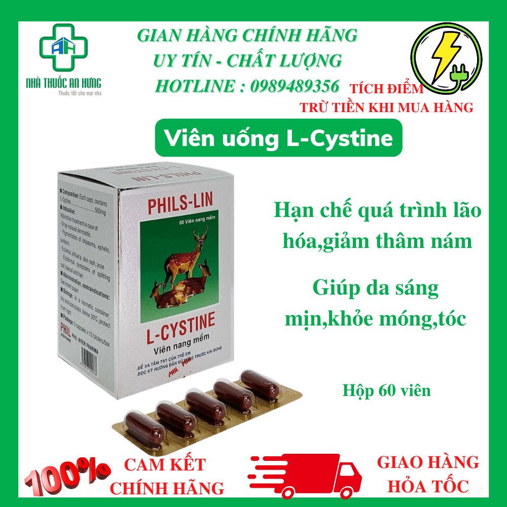 Viên Uống L-Cystine Phils-Lin 500mg Làm Đẹp Da,Chống Lão Hóa,Giảm Thâm Nám Hiệu Quả-Hộp 60 Viên
