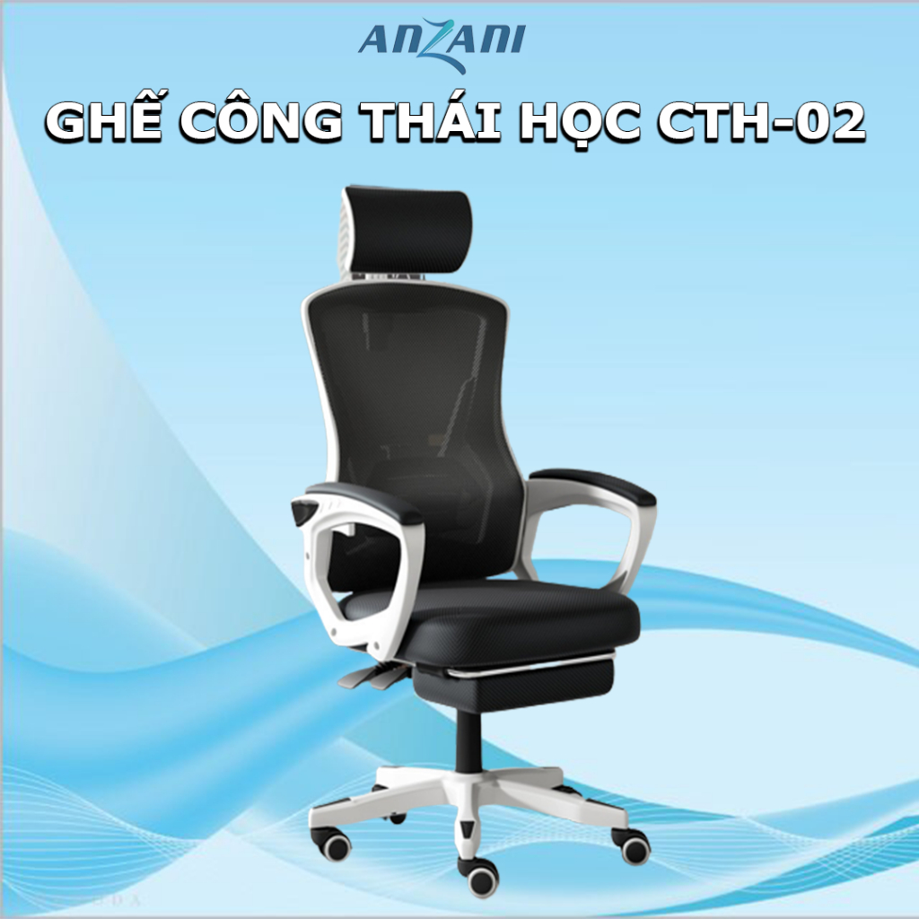 Ghế Công Thái Học, Ghế Xoay Văn Phòng,Ghế Gaming CTH-02 Bảo Vệ Cột Sống- Có Tựa Đầu- Tựa Lưng Lưới- Gác Chân