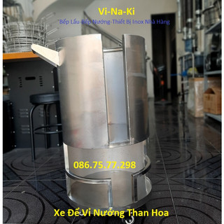 Xe để vỉ nướng than hoa, xe đẩy vỉ nướng inox BBQ, xe chứa vỉ nướng inox nhà hàng, xe inox để vỉ tròn