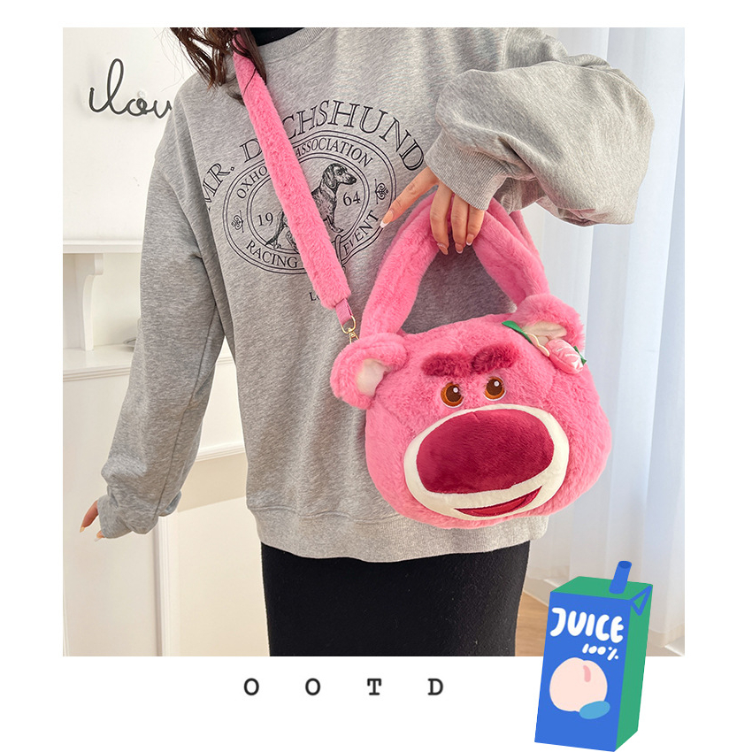 Túi Xách Đeo Vai Gấu Dâu Disney Nhồi Bông bản dây đeo Lông nhung ấm áp dễ thương cho bạn nữ\
