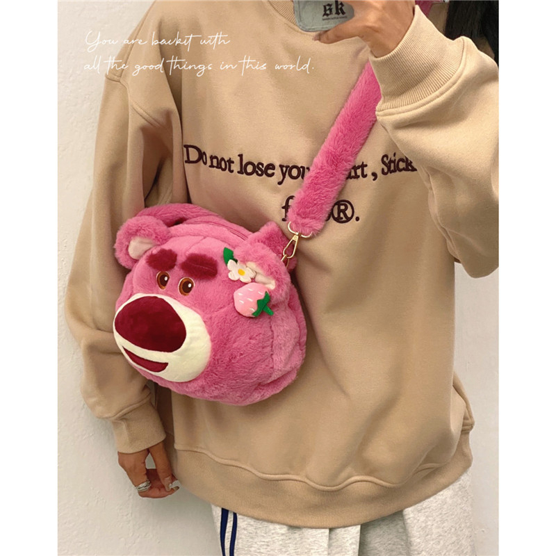 Túi Xách Đeo Vai Gấu Dâu Disney Nhồi Bông bản dây đeo Lông nhung ấm áp dễ thương cho bạn nữ\