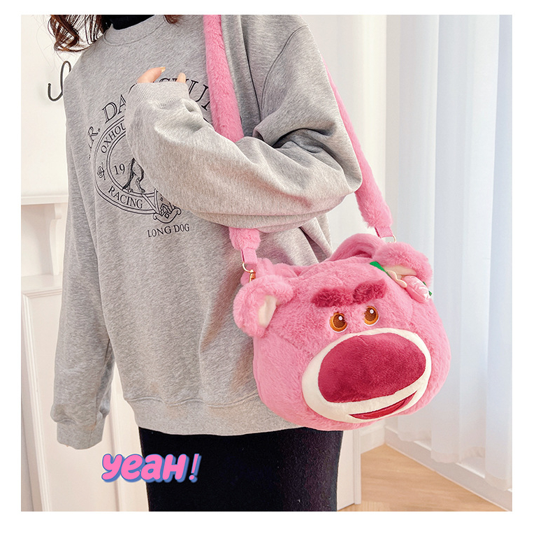 Túi Xách Đeo Vai Gấu Dâu Disney Nhồi Bông bản dây đeo Lông nhung ấm áp dễ thương cho bạn nữ\