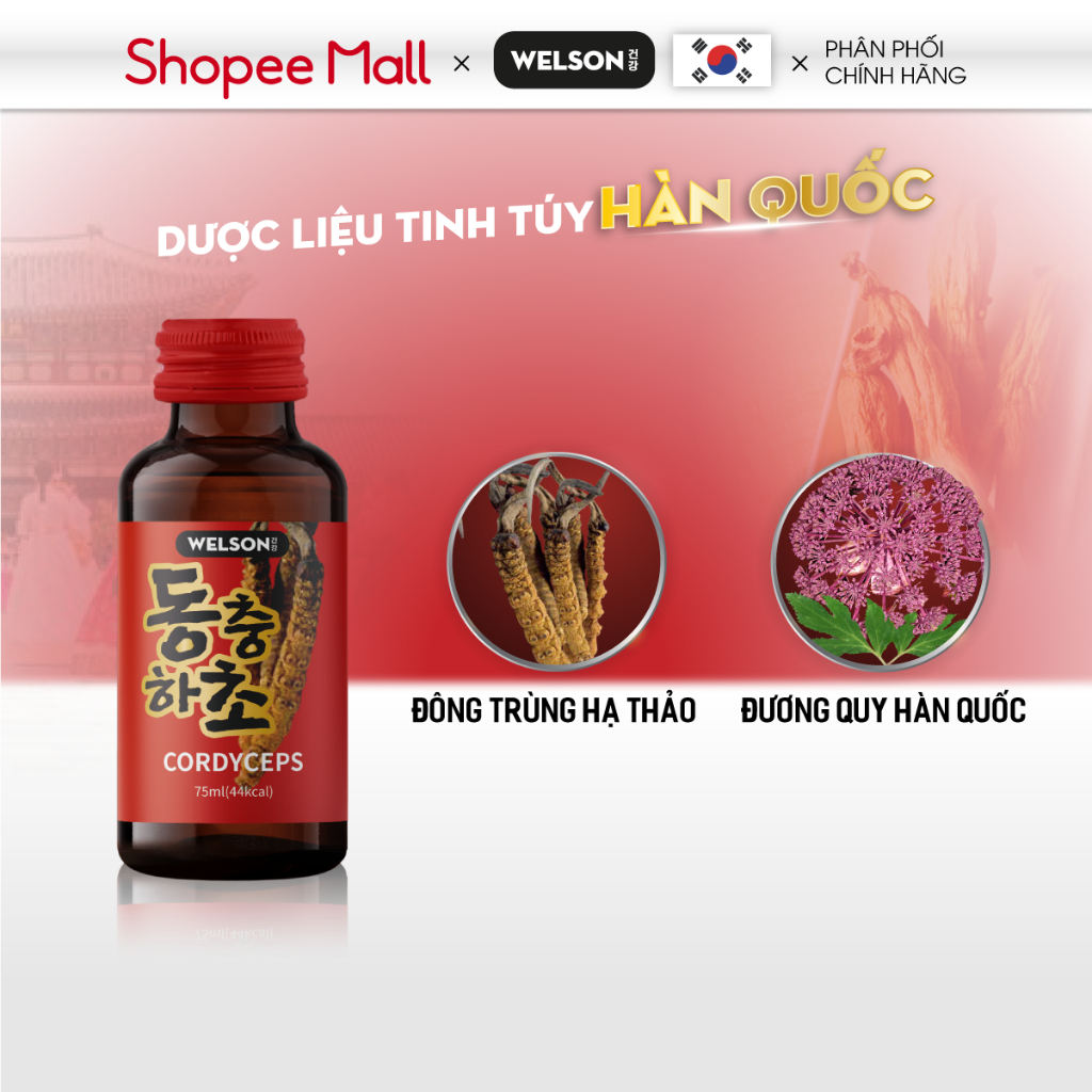 Combo 2 Hộp Đông trùng hạ thảo tăng sức đề kháng Welson Cordyceps 2 x 10 chai 75ml