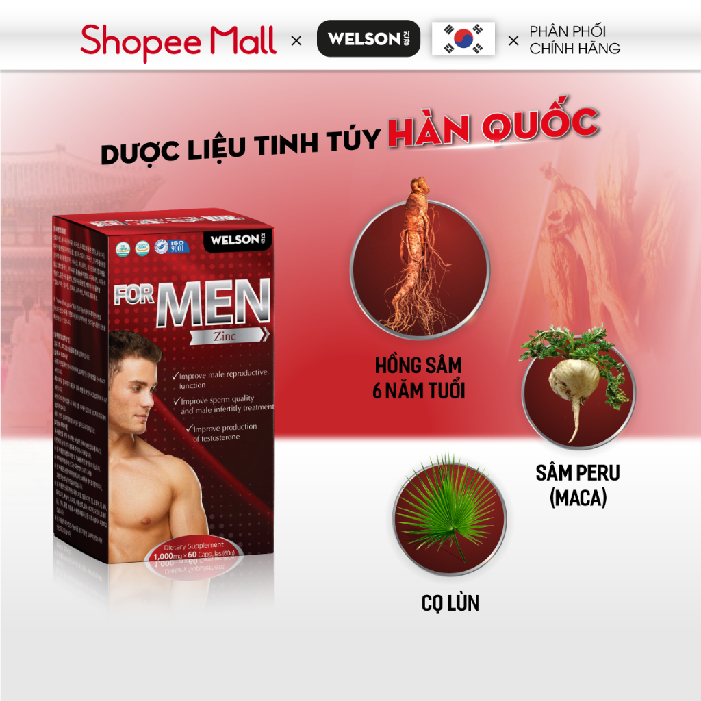 Tăng Cường Sinh Lý Nam Bổ Thận Tráng Dương Welson For Men Hộp 60 viên