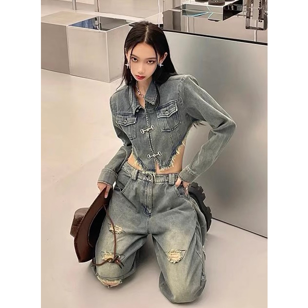DENIM JACKET Nữ Áo khoác bò CROPTOP (ảnh mẫu kèm ảnh thật)