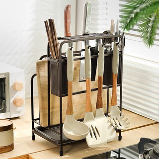 Kệ để đồ nhà bếp sơn tĩnh điện không gỉ kèm ống đũa và khay hứng nước, kệ cắm dao nhà bếp kèm móc treo đồ