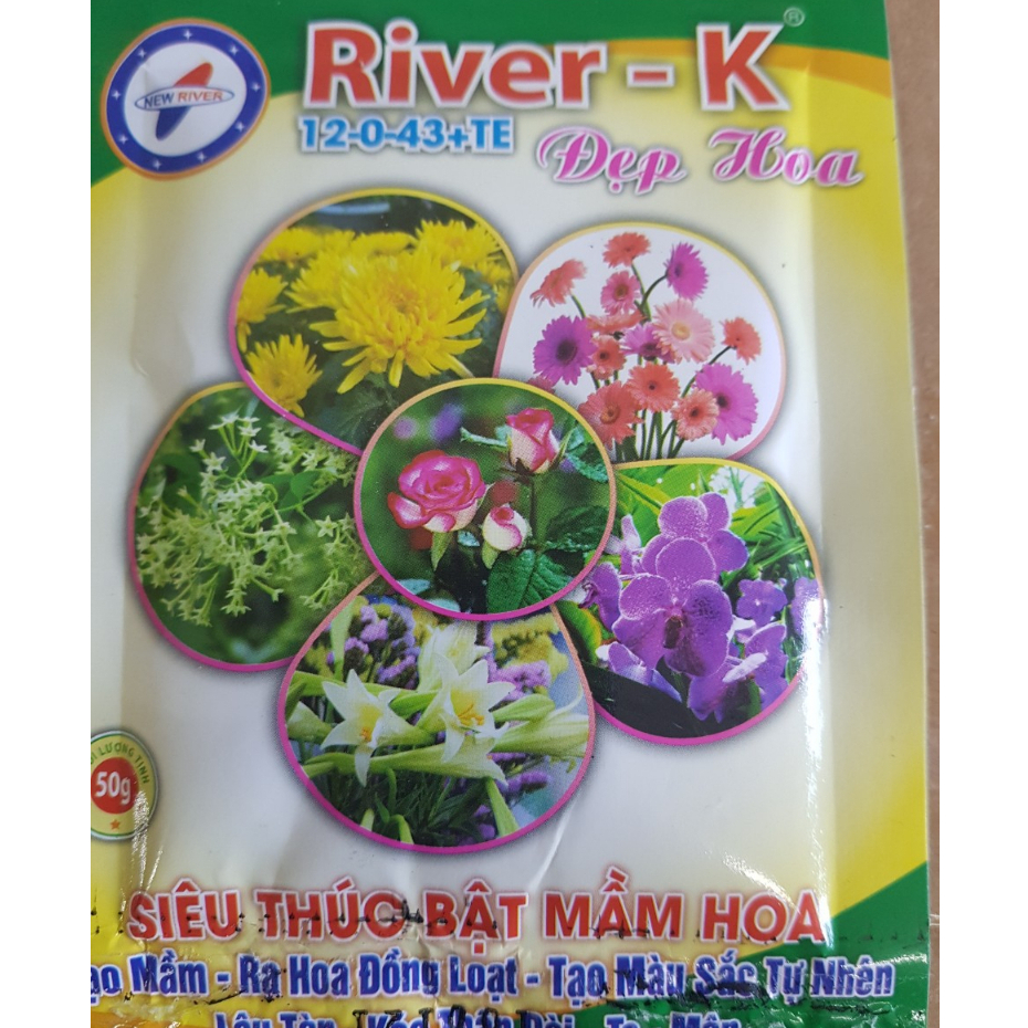 Phân bón lá River - K Đẹp Hoa (gói 50 g) Siêu thúc bật mầm hoa, ra hoa đồng loạt, đẹp màu, lâu tàn