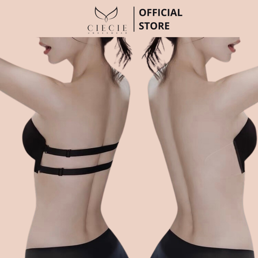 Áo lót không dây hở lưng dán silicon tàng hình CieCie Underwear có gọng, dây kép chống tụt AL916