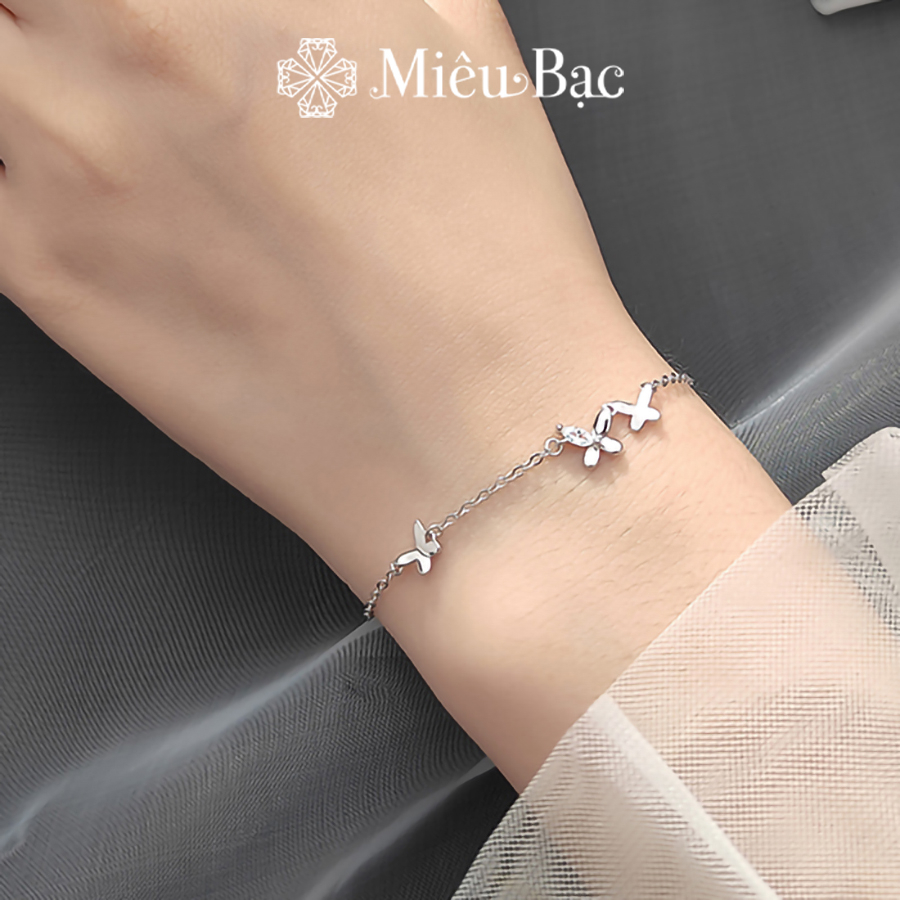 Lắc tay bạc nữ Miêu Bạc vòng tay nữ butterfly đính đá dễ thương chất liệu bạc s925 xi kim màu trắng xám thời trang MT09
