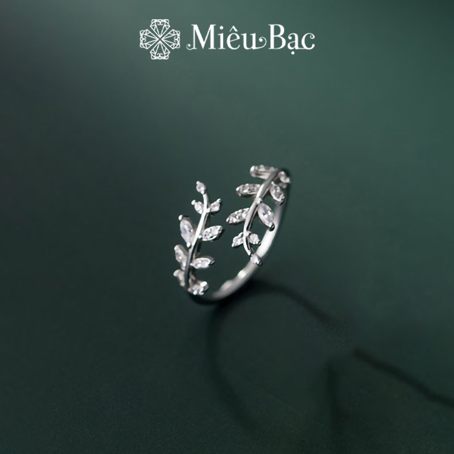 Nhẫn bạc nữ Miêu Bạc dương xỉ đính đá bản hở dễ thương chất liệu s925 phụ kiện thời trang trang sức xinh MN03