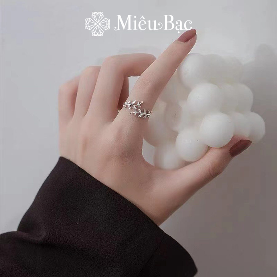 Nhẫn bạc nữ Miêu Bạc dương xỉ đính đá bản hở dễ thương chất liệu s925 phụ kiện thời trang trang sức xinh MN03