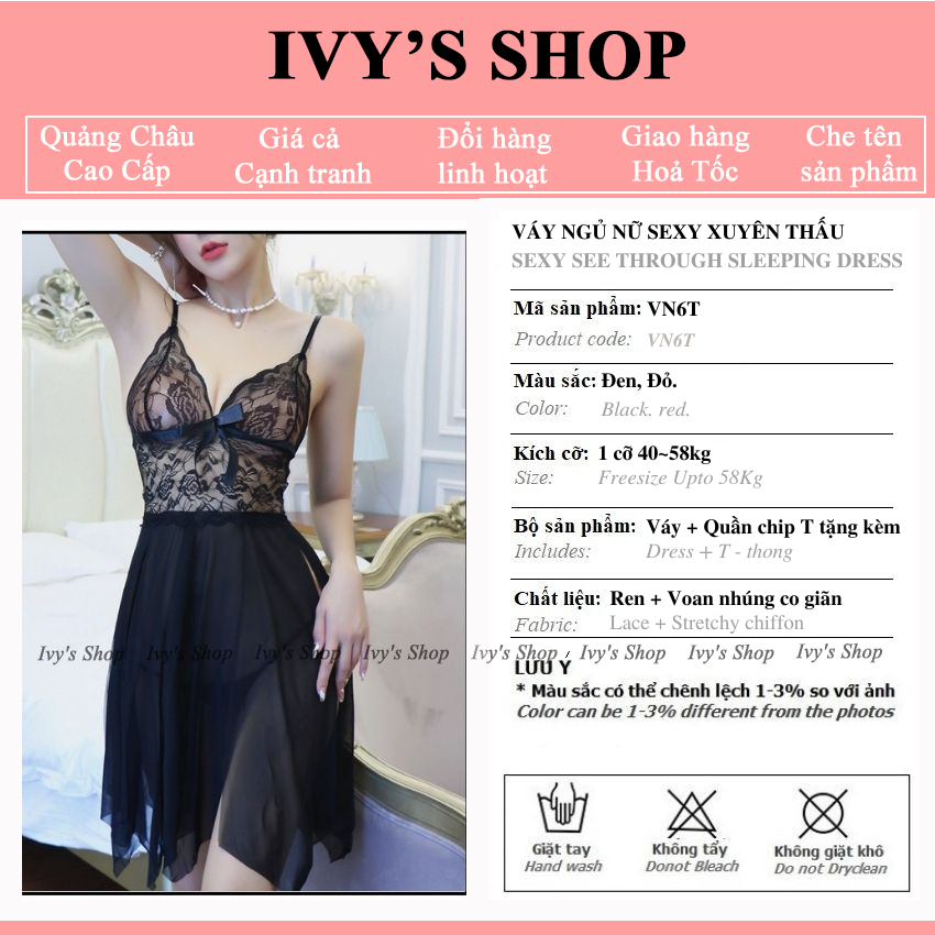 Váy ngủ sexy xuyên thấu hai dây ren ngực vạt xẻ nhiều tà Vn 6 tà - Ivyshop