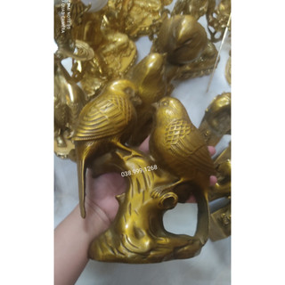 Tượng đôi chim uyên ương màu vàng bằng đồng phong thủy cao 20cm