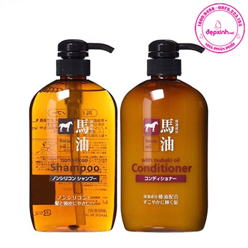 Bộ đôi gội và xả ngăn rụng tóc dầu ngựa Kumano Horse Oil Non Silicon 2 x 600ml